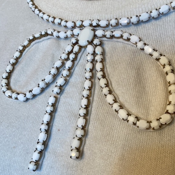 Charter Club Sweater Small Petite Ivory Beaded Bow Detail Coquette Soft Girl - Picture 3 of 9